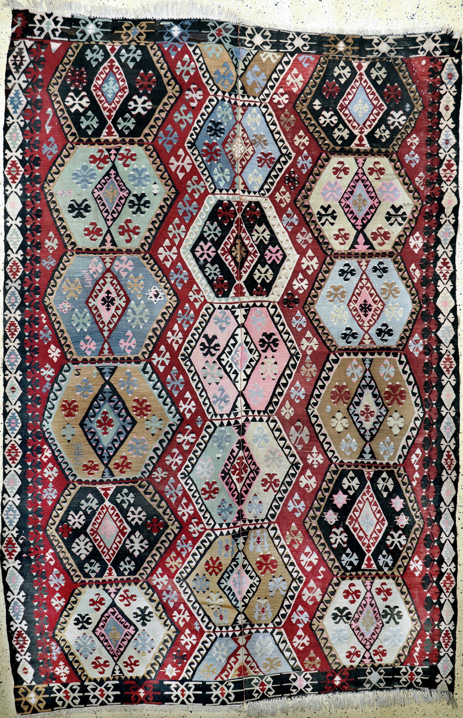 Anatol Kelim alt(2 Bahnig), Türkei, Anfang 20.Jhd, Wolle auf Baumwolle, ca. 305 x 205 cm,EHZ: 2-3