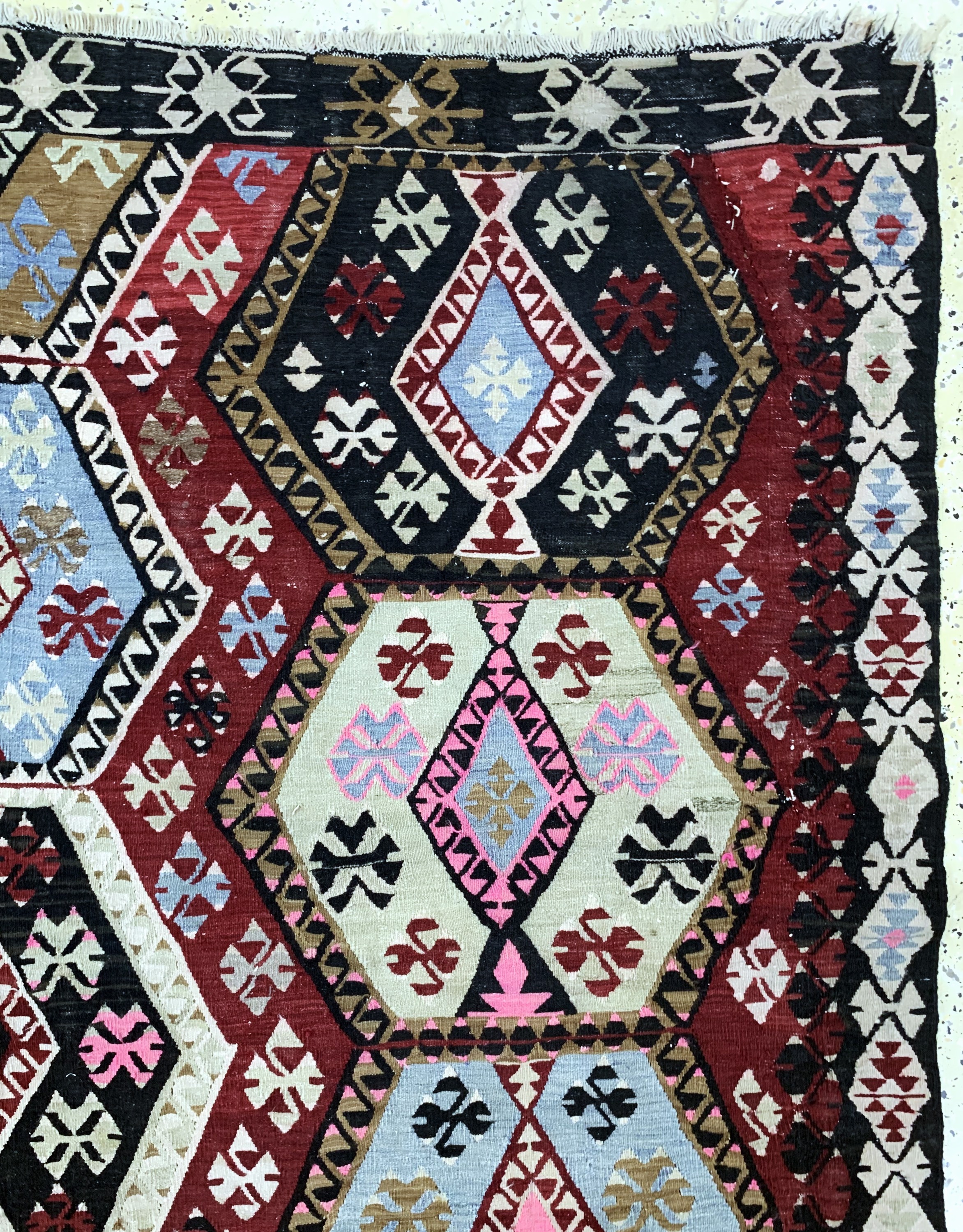 Detail e: Anatol Kelim alt(2 Bahnig), Türkei, Anfang 20.Jhd, Wolle auf Baumwolle, ca. 305 x 205 cm,EHZ: 2-3