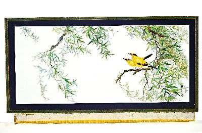 Image 26952779 - Stickerei, signiert Kim Hyung-gak (?), zwei Pirole im Geäst sitzend, signiert, ca. ...