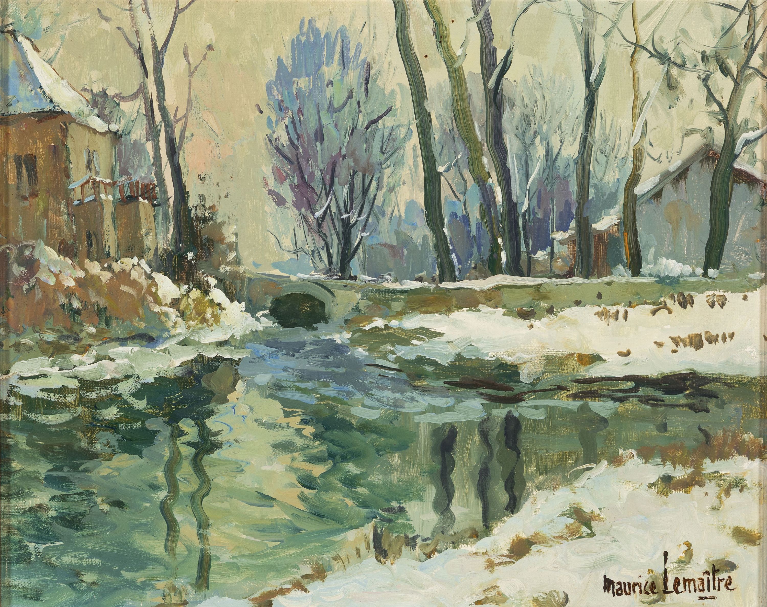 Detail a: Maurice Lemâitre, geb. 1929, Sommer- und Winterlandschaft, zwei Pendants, re. u. signiert, ÖL/Lwd., ca. 22x27 cm, Rahmen