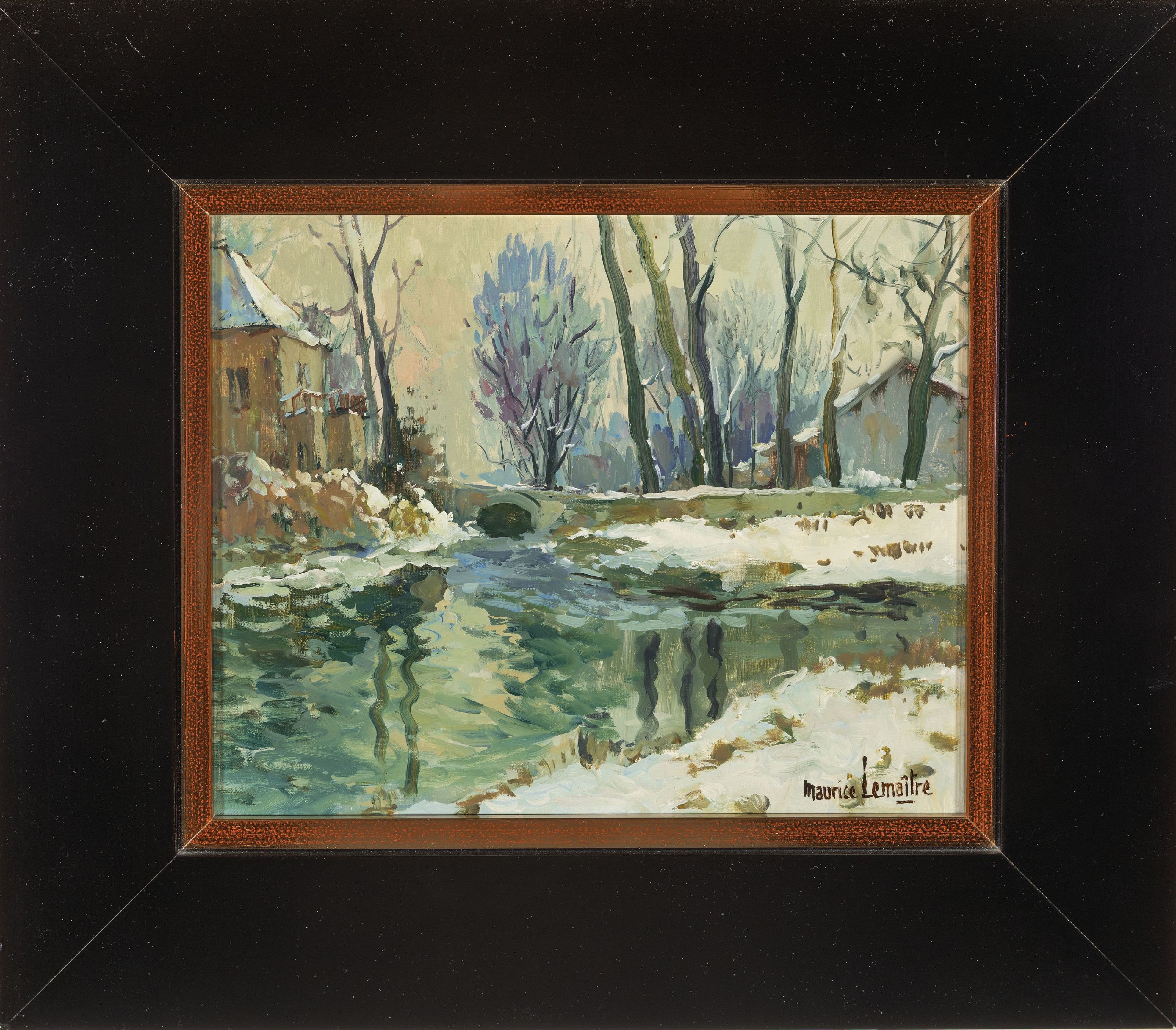 Detail l: Maurice Lemâitre, geb. 1929, Sommer- und Winterlandschaft, zwei Pendants, re. u. signiert, ÖL/Lwd., ca. 22x27 cm, Rahmen
