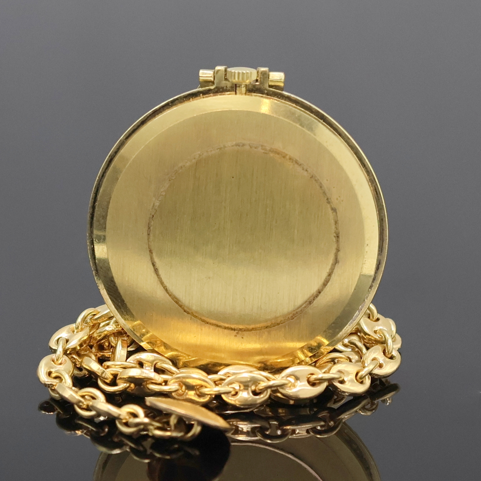 Detail b: GG 750/000 Taschenuhrkette ca. 26g mit vergoldeter Favor Frackuhr, Taschenuhr Deutschland um 1970, Handaufzug, Boden aufgedr., 17 St., Kal. PUW 560, ...