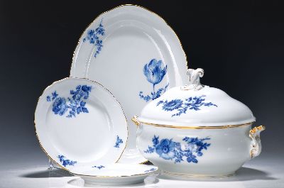 Image Speiseservice, Meissen, blaue Blumen, 20. Jh., 1. Wahl, Porzellan, Goldrand, 6 ...