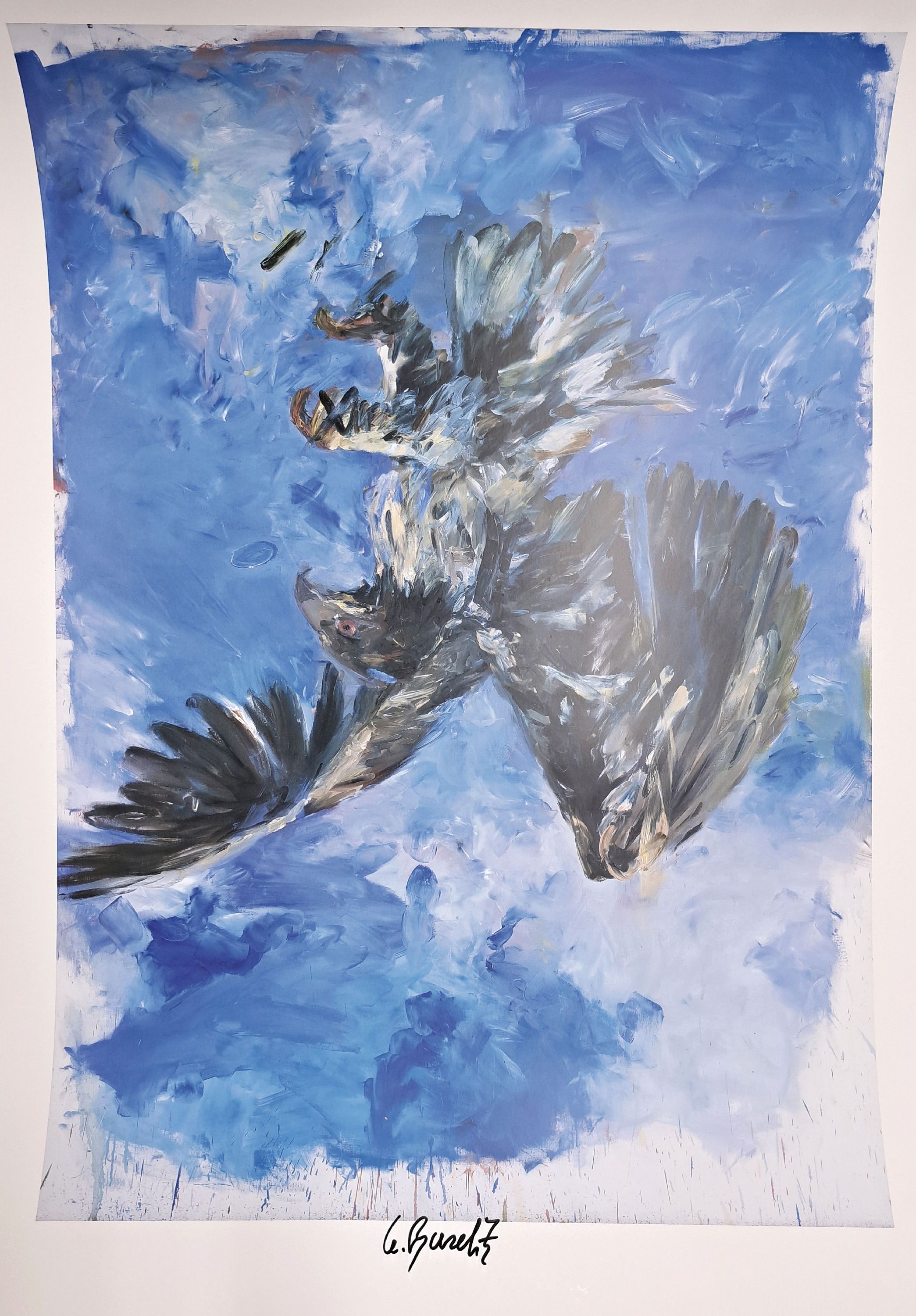 Detail k: Georg Baselitz, geb. 1938, Farboffset, Titel: Adler-nach dem Gemälde von 1972, handsigniert, hrsg: Pinakothek der Moderne München 2007, ca. 75x105 ...