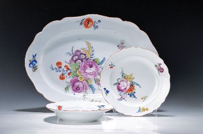 Image Speiseservice, Meissen, Marcolinizeit, 1774 - 1814, ovale Platte und 2 große runde ...