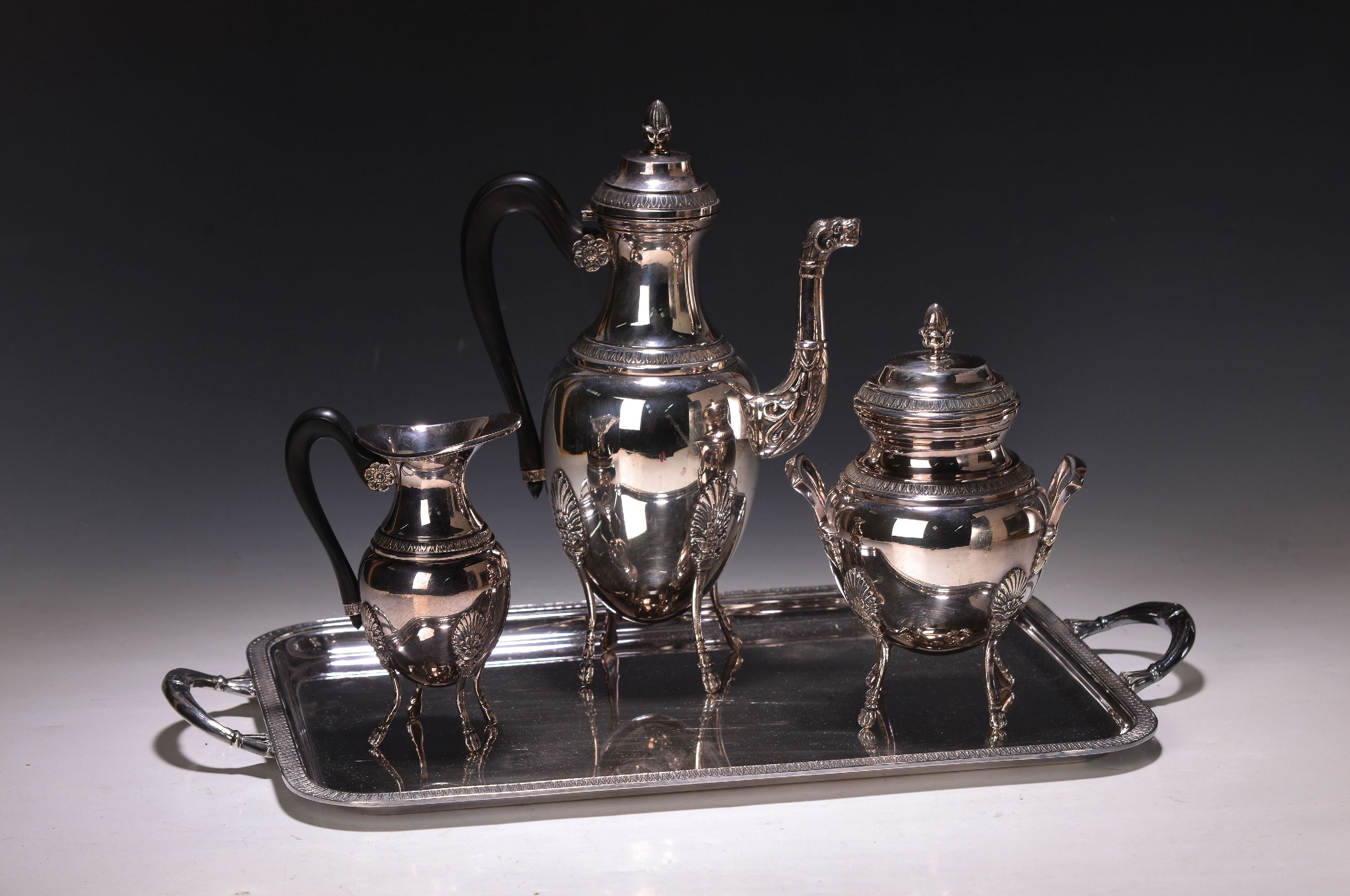Image 26953002 - Kaffeeset, Frankreich, J. Noe, 2. Hälfte 20. Jh., Metall versilbert, klassizistischer ...