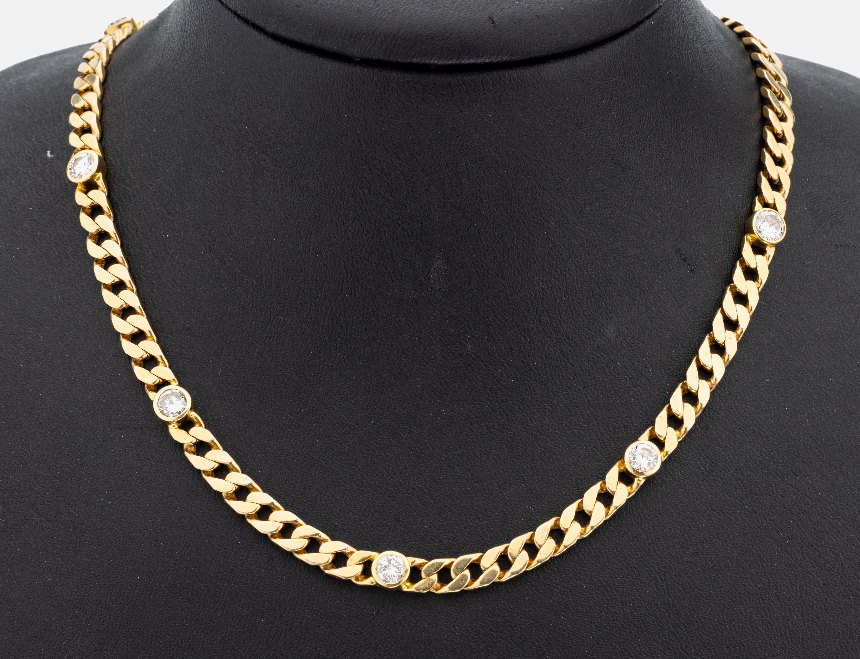 14 kt Gold Brillant-Collier, GG 585/000, 9 einzeln gefasste Brillanten zus. ca. 3.10 ctWeiß/p, L. ca. 58 cm, Kastenschloss mit 2 Sicherheitsachten, ...