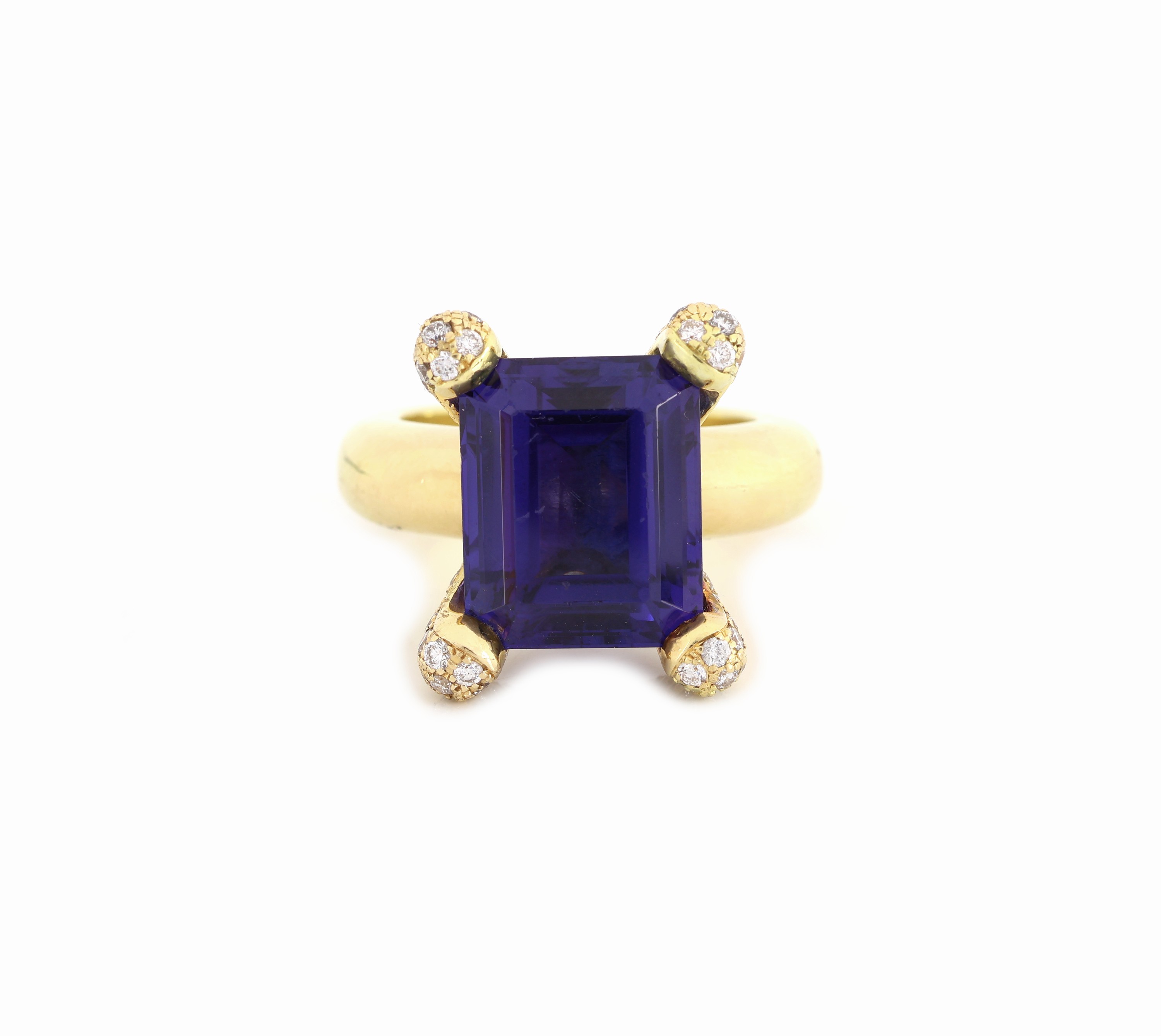 Detail a: 18 kt Gold ZAPPE Tansanit-Brillant-Ring, GG750/000, hoher Ringkopf bes. mit einem facett.Tansanit-Baguette ca. 14.31 ct (grav.), (Risse) ...