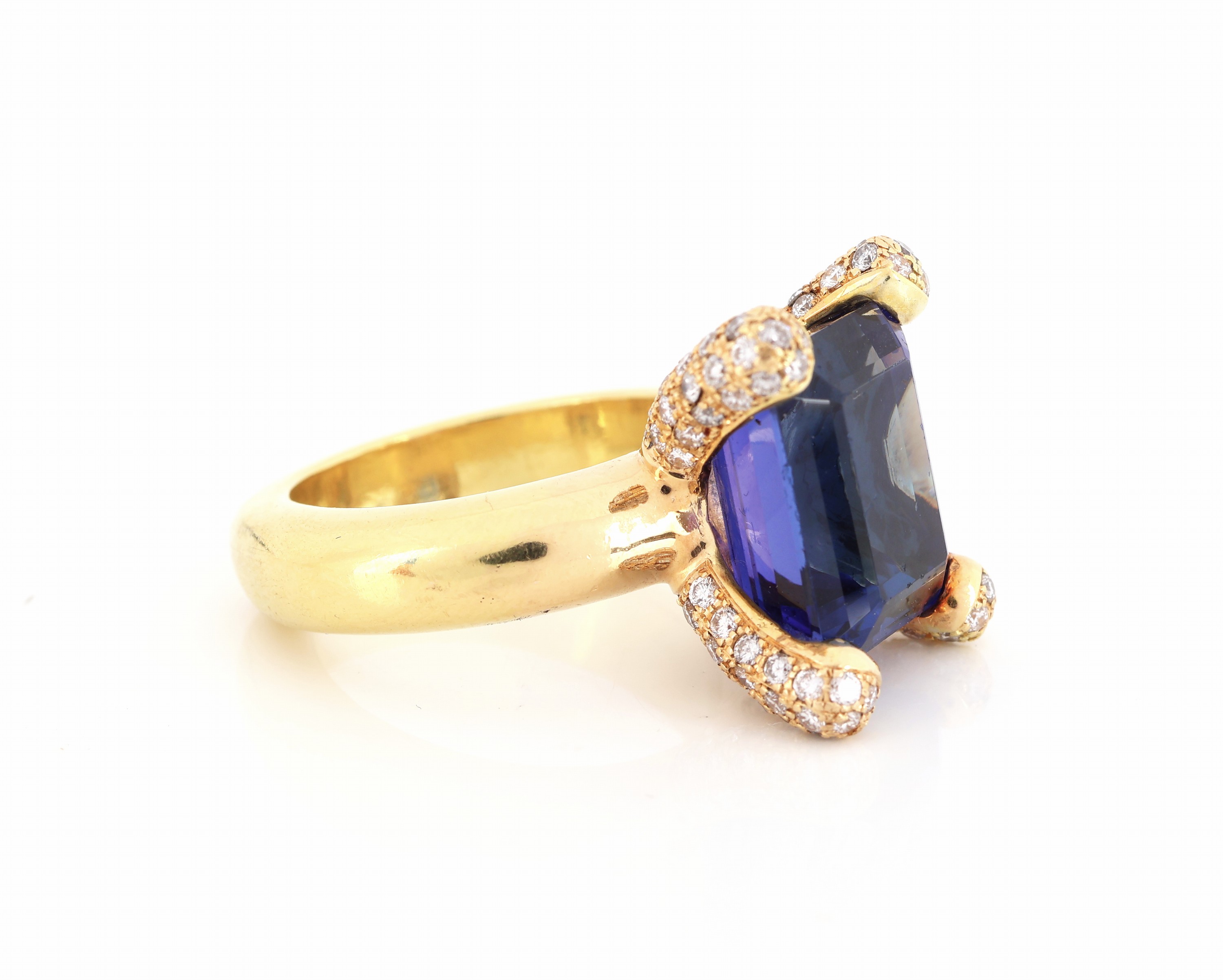 Detail b: 18 kt Gold ZAPPE Tansanit-Brillant-Ring, GG750/000, hoher Ringkopf bes. mit einem facett.Tansanit-Baguette ca. 14.31 ct (grav.), (Risse) ...