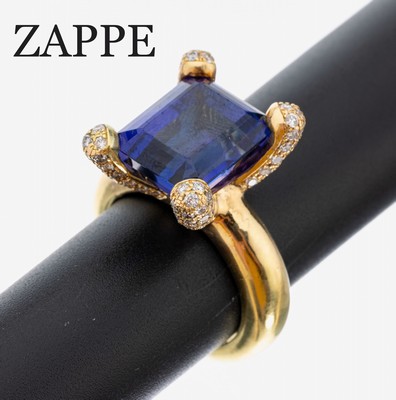 Image 26953076 - 18 kt Gold ZAPPE Tansanit-Brillant-Ring, GG750/000, hoher Ringkopf bes. mit einem ...