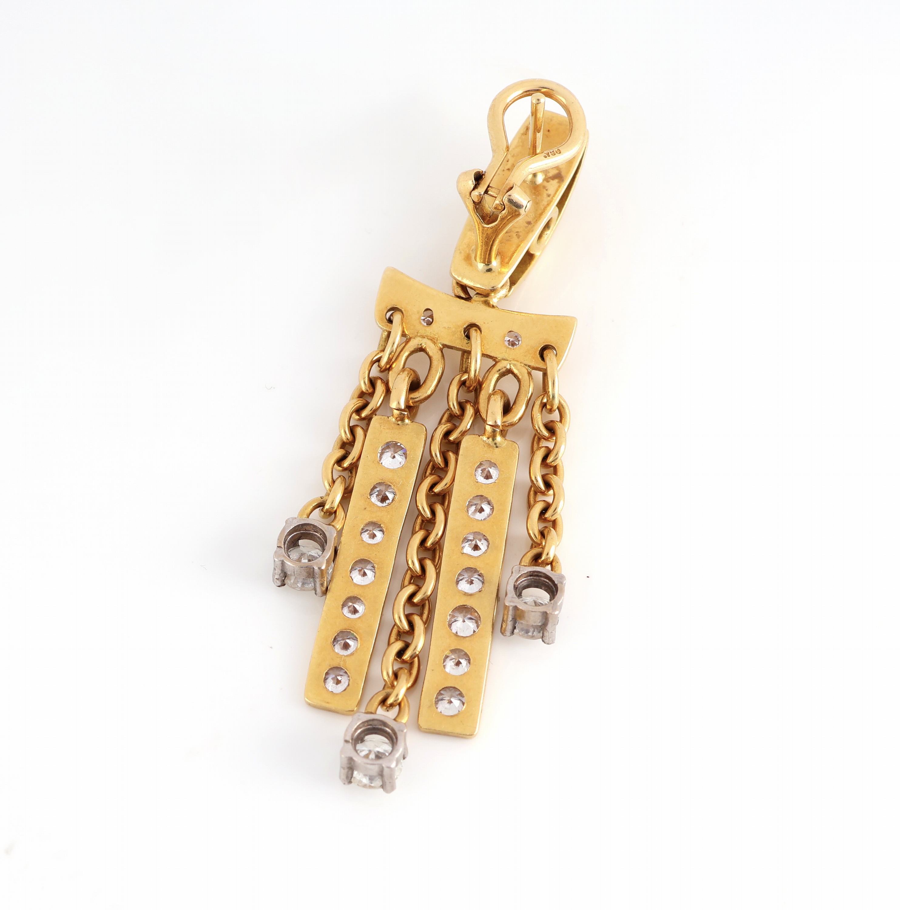 Detail b: Paar 18 kt Gold Brillant-Ohrstecker, GG 750/000, 46 Brillanten zus. ca. 3.0 ct feines Weiß/vs-si, ausgefallenes Design mit Stäben und ...