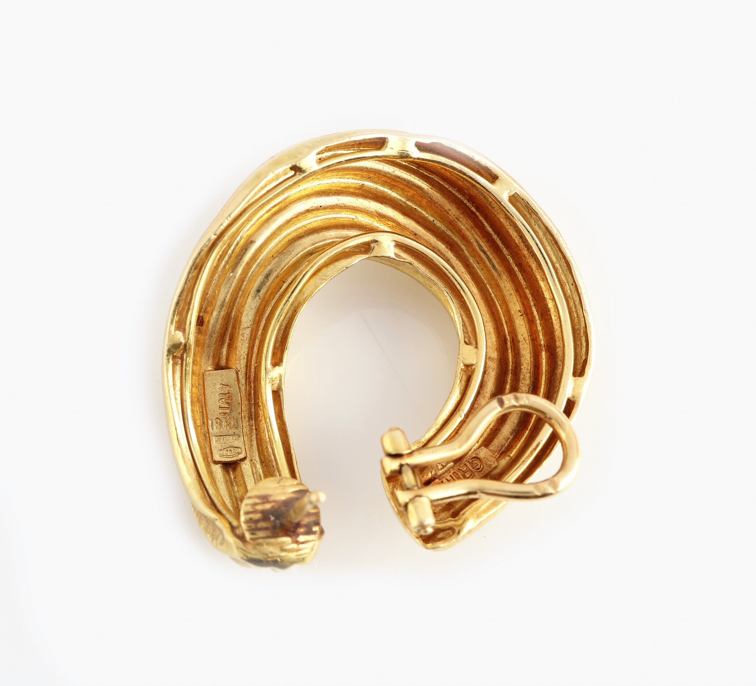 Detail b: Paar 18 kt Gold ANDREW GRIMA Ohrstecker, GG750/000, Rillendekor, D. ca. 3 cm, Clipbrisuren, sign., ca. 17.3 g