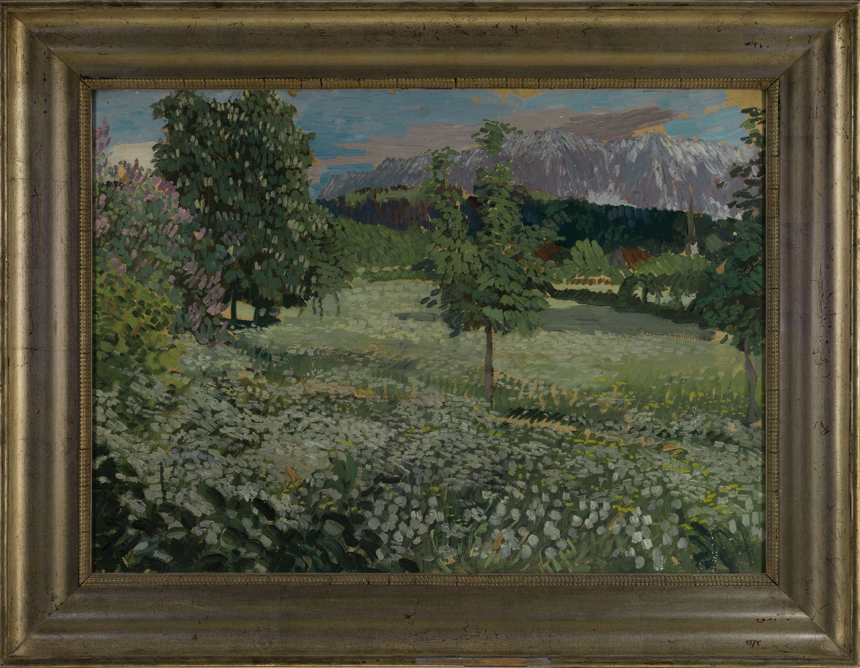 Detail k: Prof. Carl Reisser, 1877 Patenkirchen- 1950, "Frühling in Patenkirchen", Öl/Pappe, kräftiger pastoser Duktus, rückseitig betitelt und ...