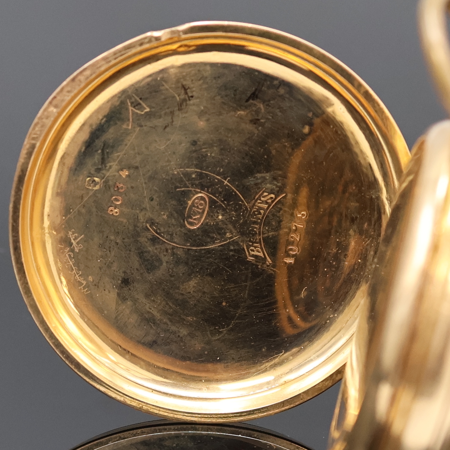 Detail c: DROZ JEANNOT FILS BRENETS Savonette Herrentaschenuhr in RG 750/000, Schweiz um 1900, guill. 3-Deckel Goldgeh. dell., Sprungdeckel m. freiem ...