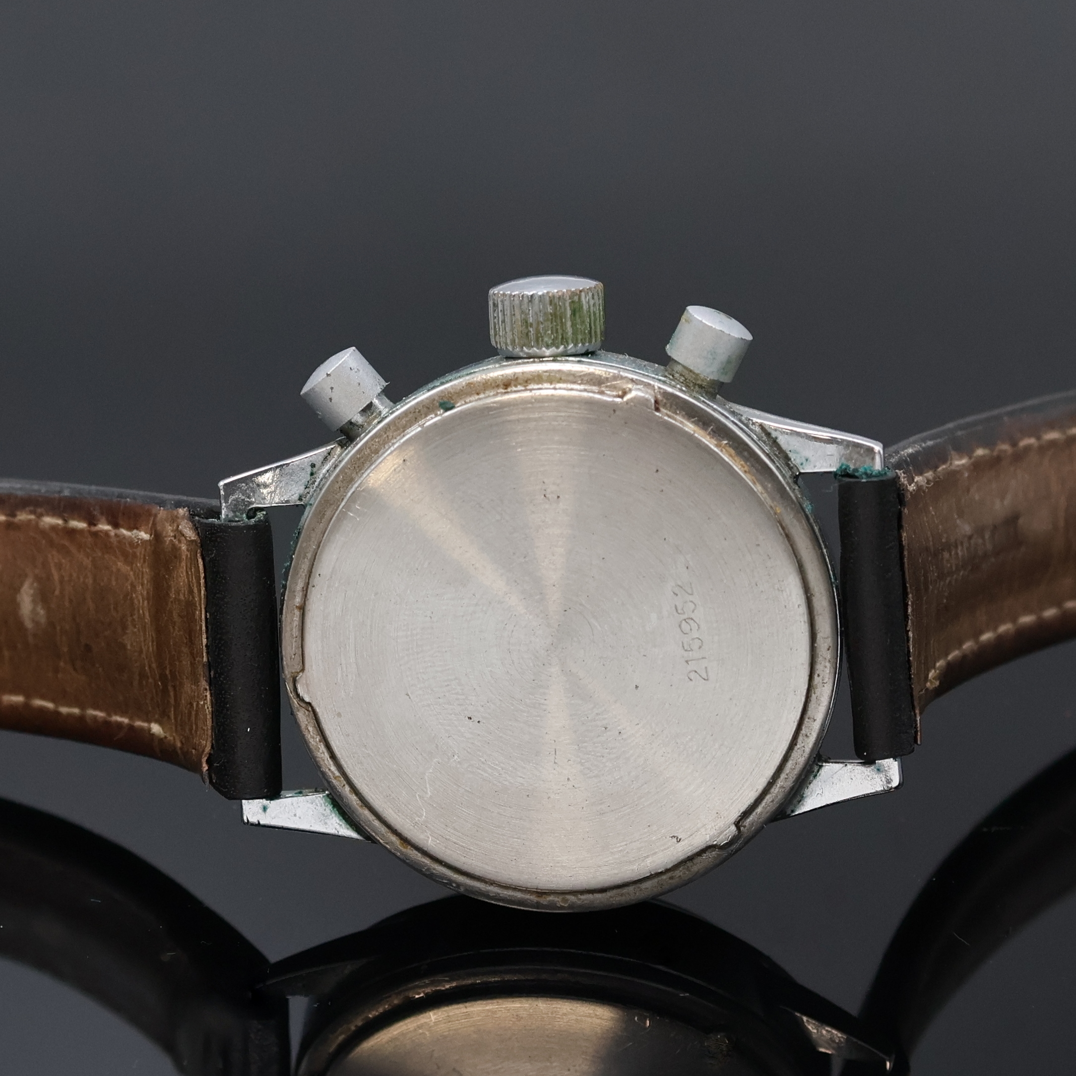 Detail c: TUTIMA Fliegerchronograph mit Kaliber UROFA 59, Deutschland um 1945, Handaufzug, verchr. Geh. orig. ohne Drehlünette, orig. Drücker u. Krone, ...