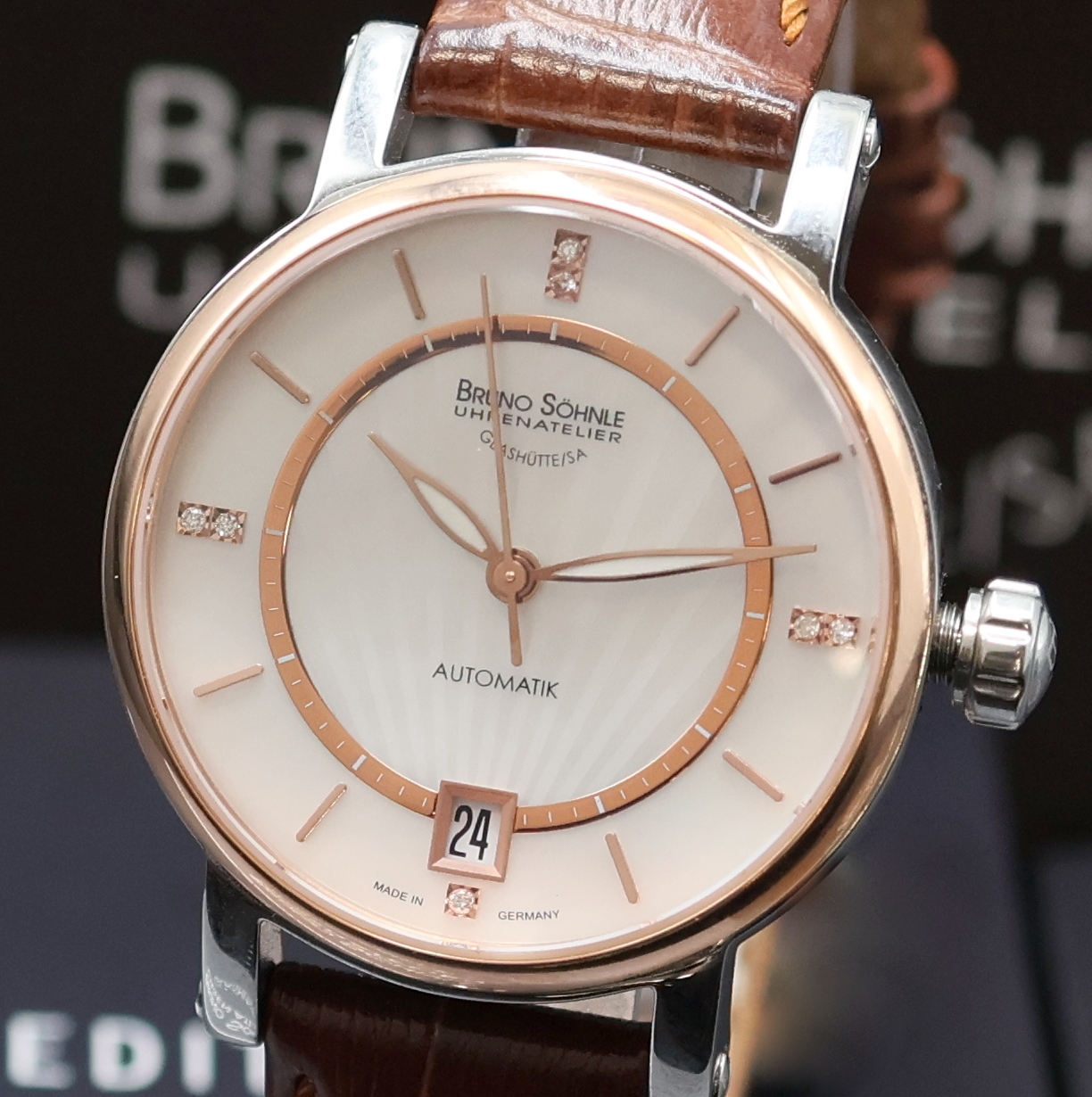 Detail a: BRUNO SÖHNLE Armbanduhr Stellina Referenz 17- 62114-941, Deutschland verk. lt. Pap. 01/2015, Automatik, orig. Lederband m. dopp. Faltschl., beids. ...
