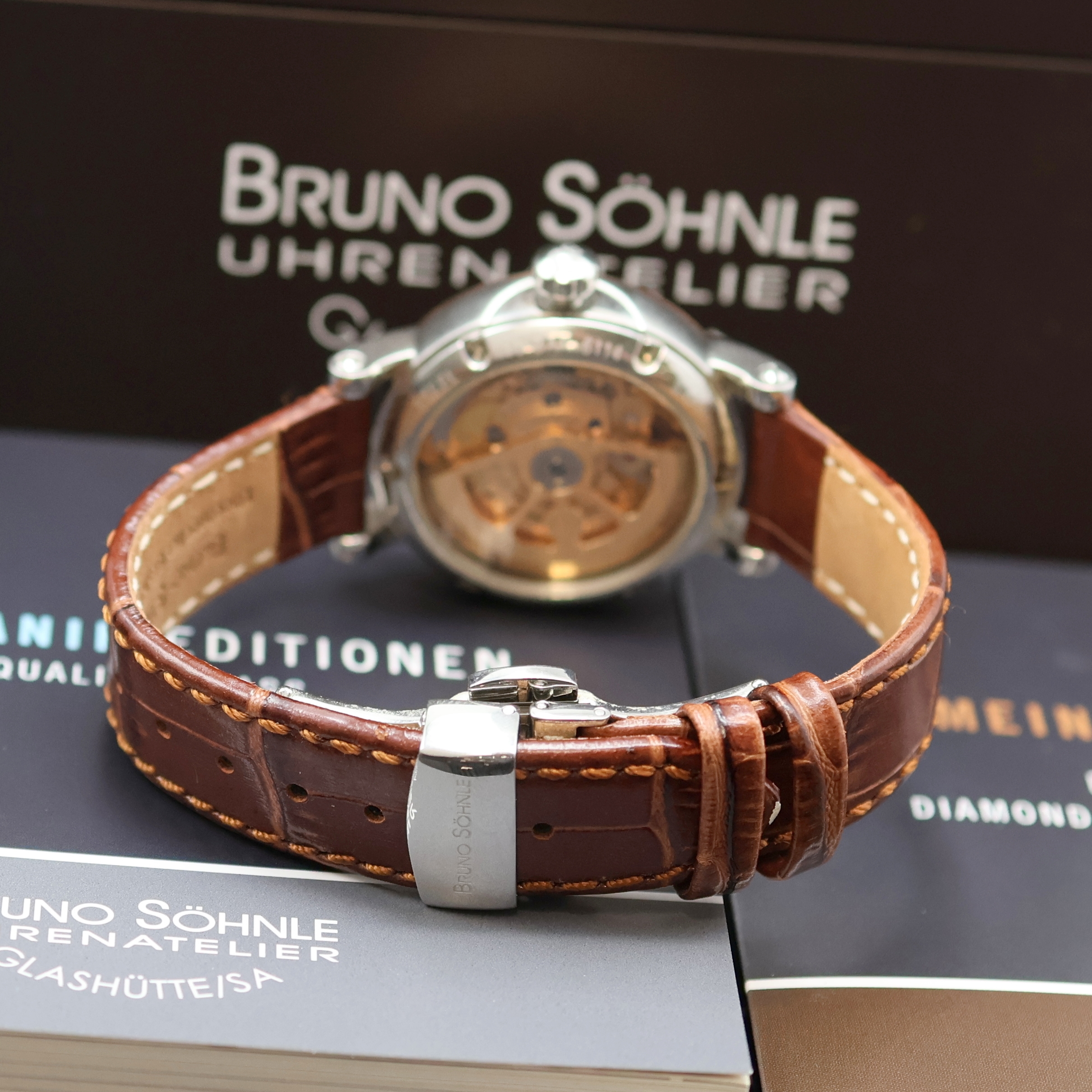 Detail b: BRUNO SÖHNLE Armbanduhr Stellina Referenz 17- 62114-941, Deutschland verk. lt. Pap. 01/2015, Automatik, orig. Lederband m. dopp. Faltschl., beids. ...