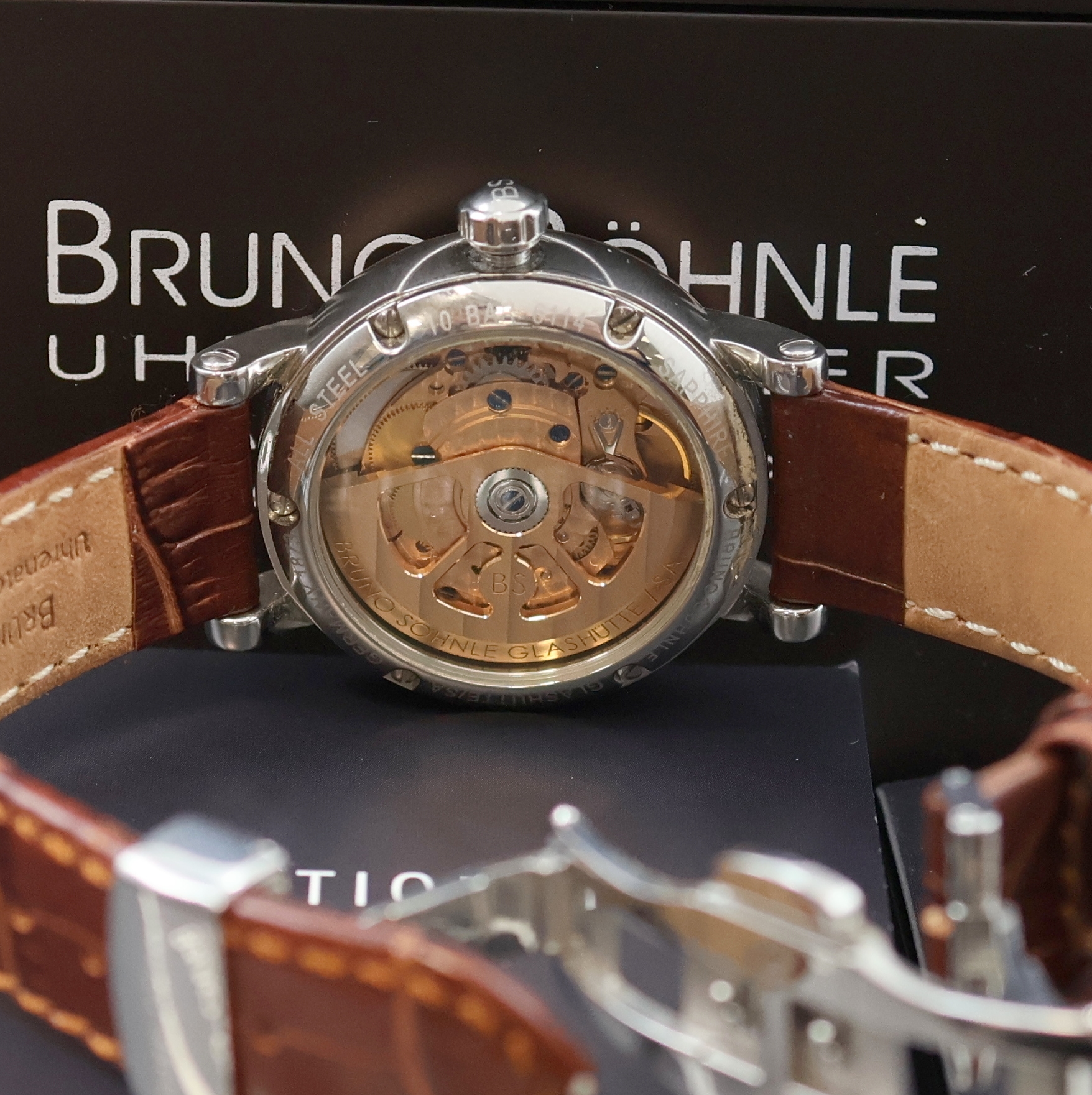 Detail d: BRUNO SÖHNLE Armbanduhr Stellina Referenz 17- 62114-941, Deutschland verk. lt. Pap. 01/2015, Automatik, orig. Lederband m. dopp. Faltschl., beids. ...