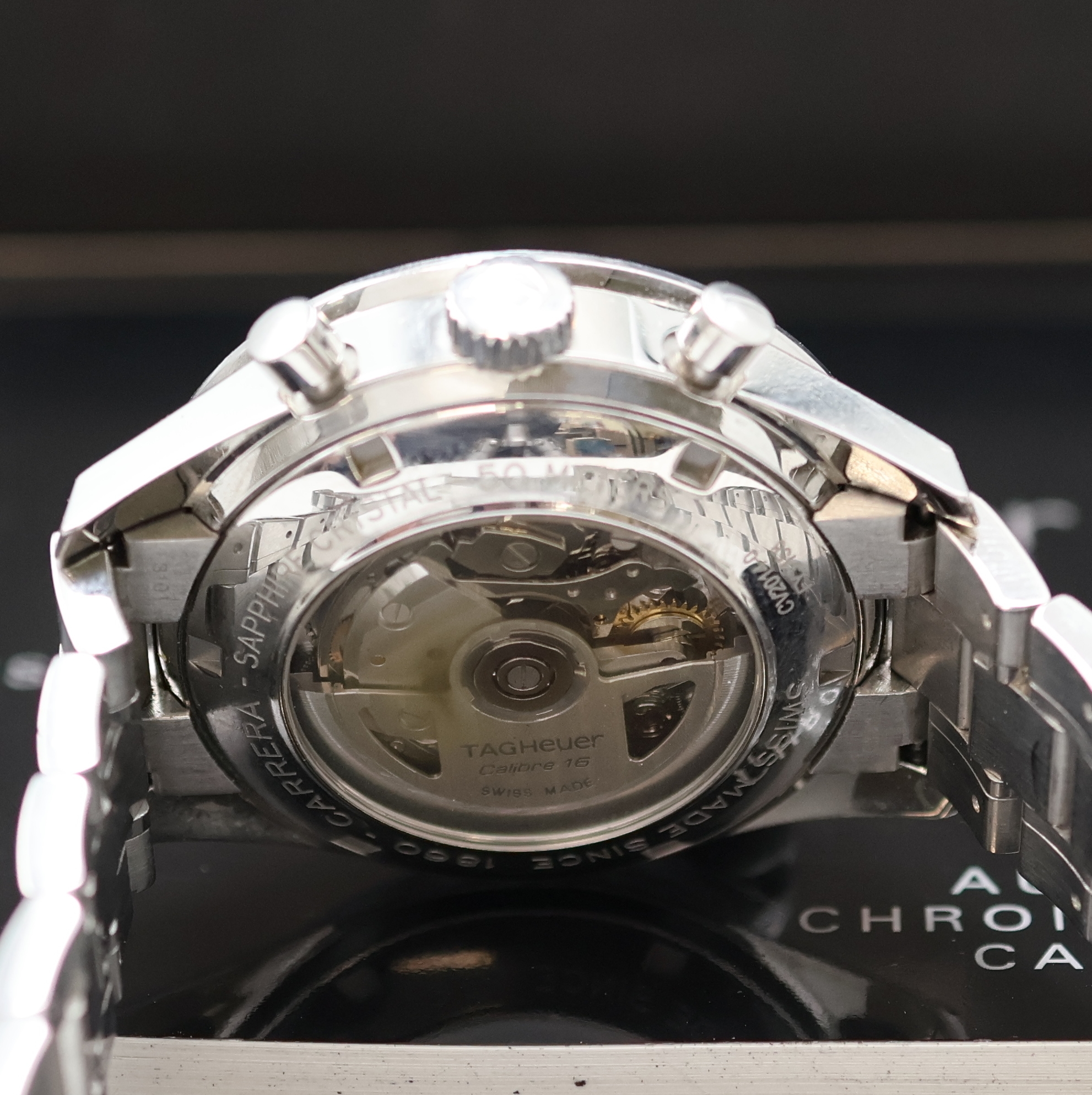 Detail d: TAG HEUER Carrera Calibre 16 Armbandchronograph in Stahl Referenz CV2014-0, Schweiz verk. lt. Pap. 12/2007, Automatik, beids. vergl. Geh. inkl. orig. ...