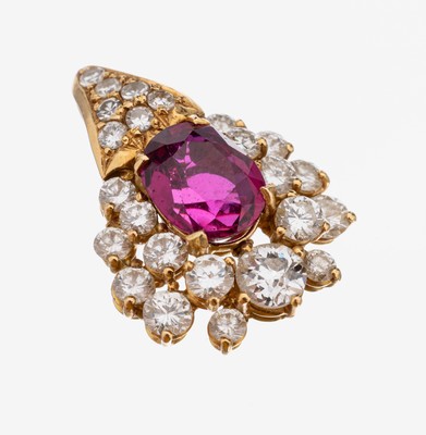 Image 26953112 - 18 kt Gold Rubin-Brillant-Anhänger, GG 750/000, ovalfacett. Rubin ca. 1.80 ct, 17 ...