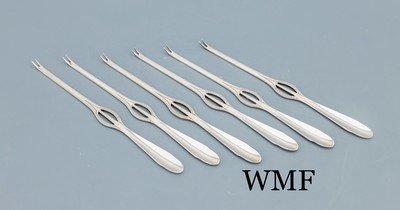 Image Set 6 Hummergabeln, WMF um 1905-1910, Metall versilbert, Kreuzbandmuster, L. ca. 19.5 ...