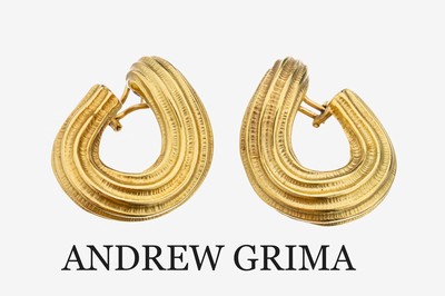 Image Paar 18 kt Gold ANDREW GRIMA Ohrstecker, GG750/000, Rillendekor, D. ca. 3 cm, ...