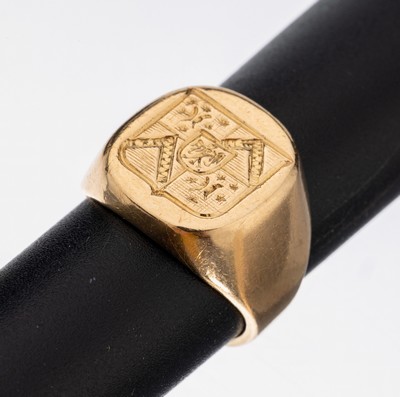 Image 18 kt Gold Siegelring, GG 750/000, Meistermarke WK unged., Siegel mit Wappengravur, RW ...