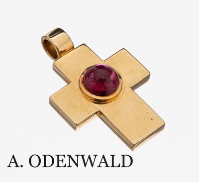 Image 26953131 - 14 kt Gold ODENWALD Turmalin-Kreuzanhänger, RoseG 585/000, runder pinkfarb. ...