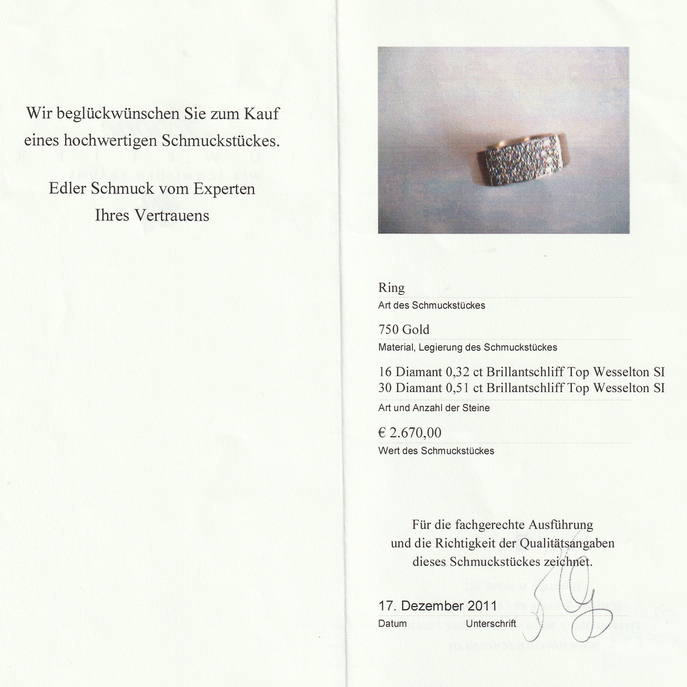 Detail a: 18 kt Gold Brillant-Ring, GG/WG 750/000, in WG gefasste 46 Brillanten zus. ca. 0.83 ct feines Weiß/si, RW 54, ca. 15.4, Meistermarke SCHÖNE, mit ...