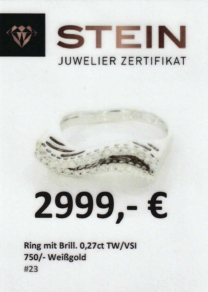 Detail a: 18 kt Gold Brillant-Ring, WG 750/000, 2-rhg. wellenf. bes. mit 36 Brillanten zus. ca. 0.27 ct feines Weiß/vs, Meistermarke EUGEN DETTINGER, RW 57, ...