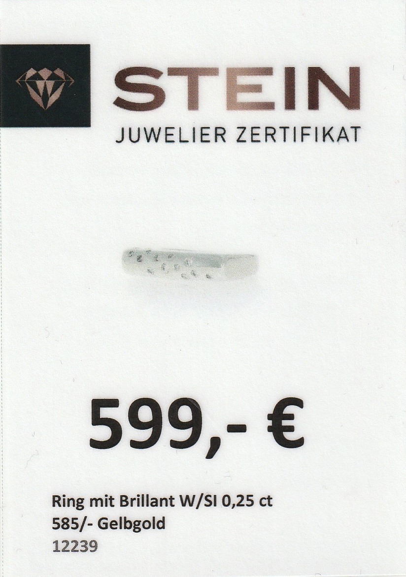 Detail a: 14 kt Gold Brillant-Ring, WG 585/000, 15 Brillanten zus. ca. 0.25 ct Weiß/si-p, RW 58, ca. 7.8 g, mit Zertifikat