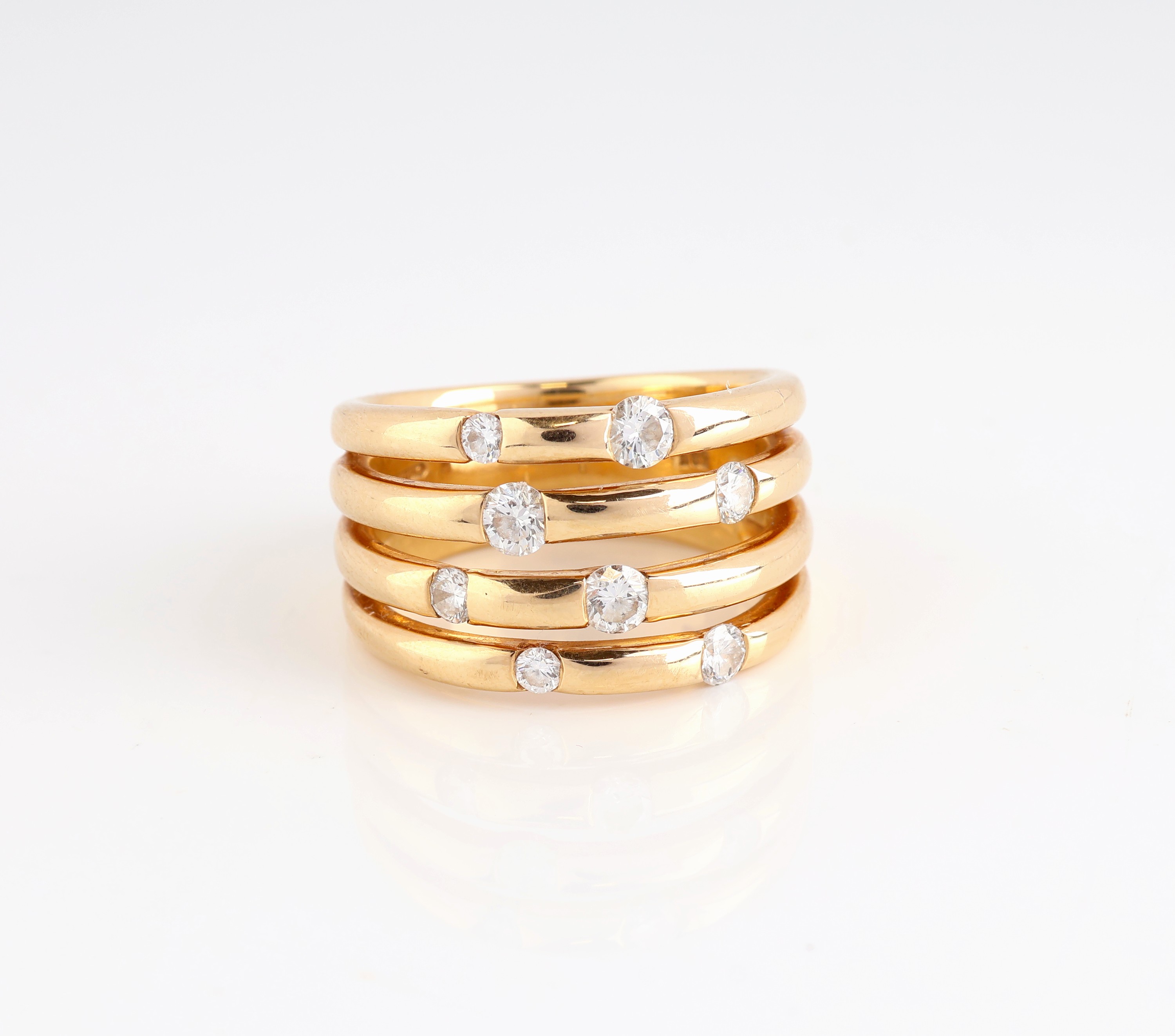 Detail a: 14 kt Gold CHRIST Brillant-Ring, GG 585/000, 4-rhg., bes. mit 8 Brillanten zus. ca. 0.70 ct Weiß/si, RW 56, ca. 11.8 g, Zertifikat anbei