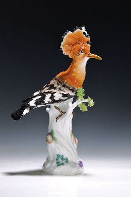Image 26953220 - Porzellanfigur, Meissen, 1880-1924, Wiedehopf, bunt bemalt, auf Baumstamm sitzend, ...