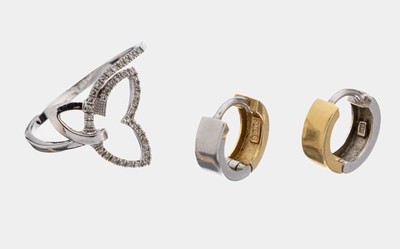 Image 26953223 - 14 kt Gold Diamant-Ring, WG 585/000, in Form einer Blüte, z.T. bes. mit ...