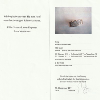 26953224a - 18 kt Gold Brillant-Ring, GG/WG 750/000, in WG gefasste 46 Brillanten zus. ca. 0.83 ct ...