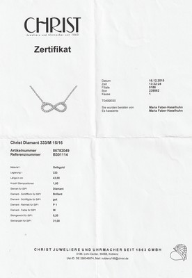 26953225a - 8 kt Gold CHRIST Brillant-Collier, GG 333/000, "endlos Zeichen" bes. mit 31 ...