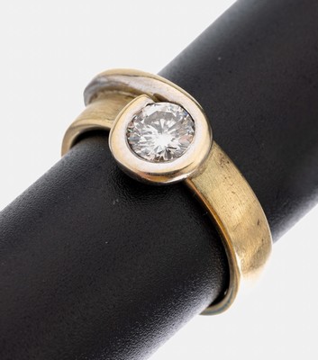 Image 14 kt Gold Brillant-Ring, GG/WG 585/000, ausgefallene Schiene, Brillant ca. 0.62 ct ...