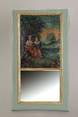 Image 26953336 - Trumeau, Frankreich, um 1850, Holzrahmen graugrün gefasst, Spiegeleinsatz, ...