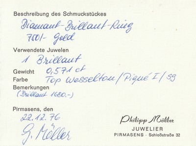26953339a - 18 kt Gold Brillant-Ring, GG/WG 750/000, Brillant ca. 0.571 ct feines Weiß/p, RW ...