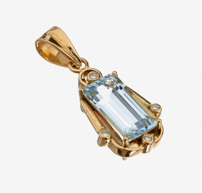 Image 26953342 - 18 kt Gold Aquamarin-Brillant-Anhänger, GG 750/000 gepr., Aquamarin-Baguette ca. ...