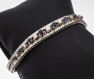 Image 14 kt Gold Brillant-Saphir-Armband, 1970er Jahre, WG 585/000, 7 Brillanten zus. ca. ...