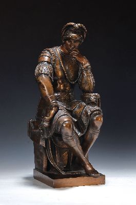 Image Bronzeskulptur, nach Michelangelos Lorenzo de Medici, um 1900, Bronze patiniert, nach ...