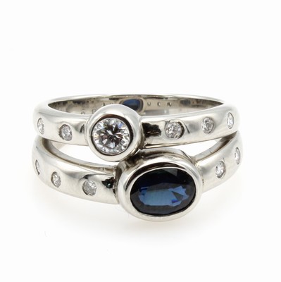 Image Ring mit Brillanten und Saphir, 900er Platin, oval fac. Saphir ca. 0.87 ct, Brill. zus. ...