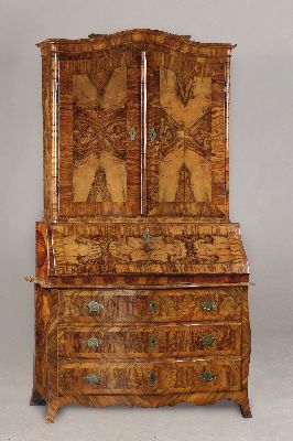 Image Barock-Sekretär/Tabernakel, um 1740/50, Nußbaumfurnier, dreischübige ...
