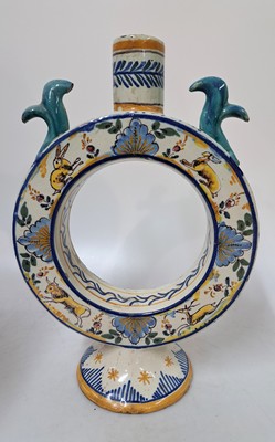 Image 26953967a - faience-vase, France, 19.th c., faience, white  glazed, painting with Hot fire colours, ...