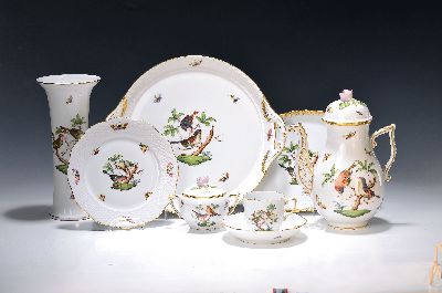 Image Kaffeeservice, Herend, 2. Hälfte 20. Jh., Rothschild, Kaffeekanne, Zuckerdose, acht ...