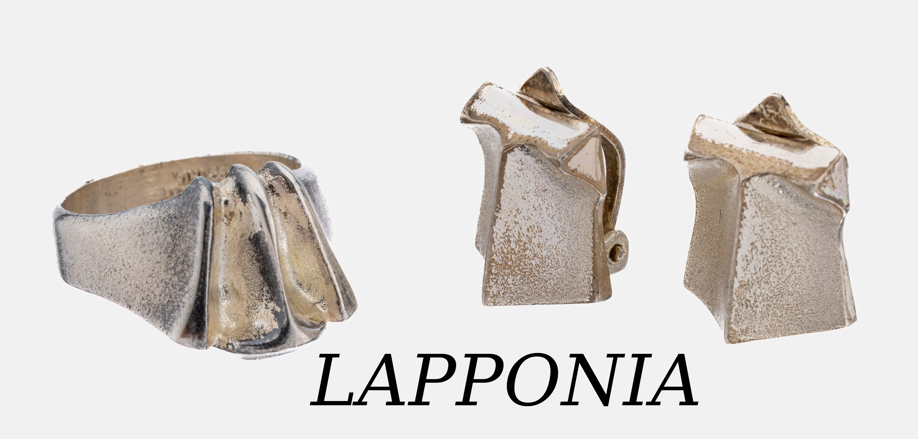 LAPPONIA Konvolut, 925er Silber, best. aus: 1 Ring, Modell Shorty, 1979, RW 55, und 1Paar Ohrclips, 1977, typ. Design, sign., jeweils mit orig. ...