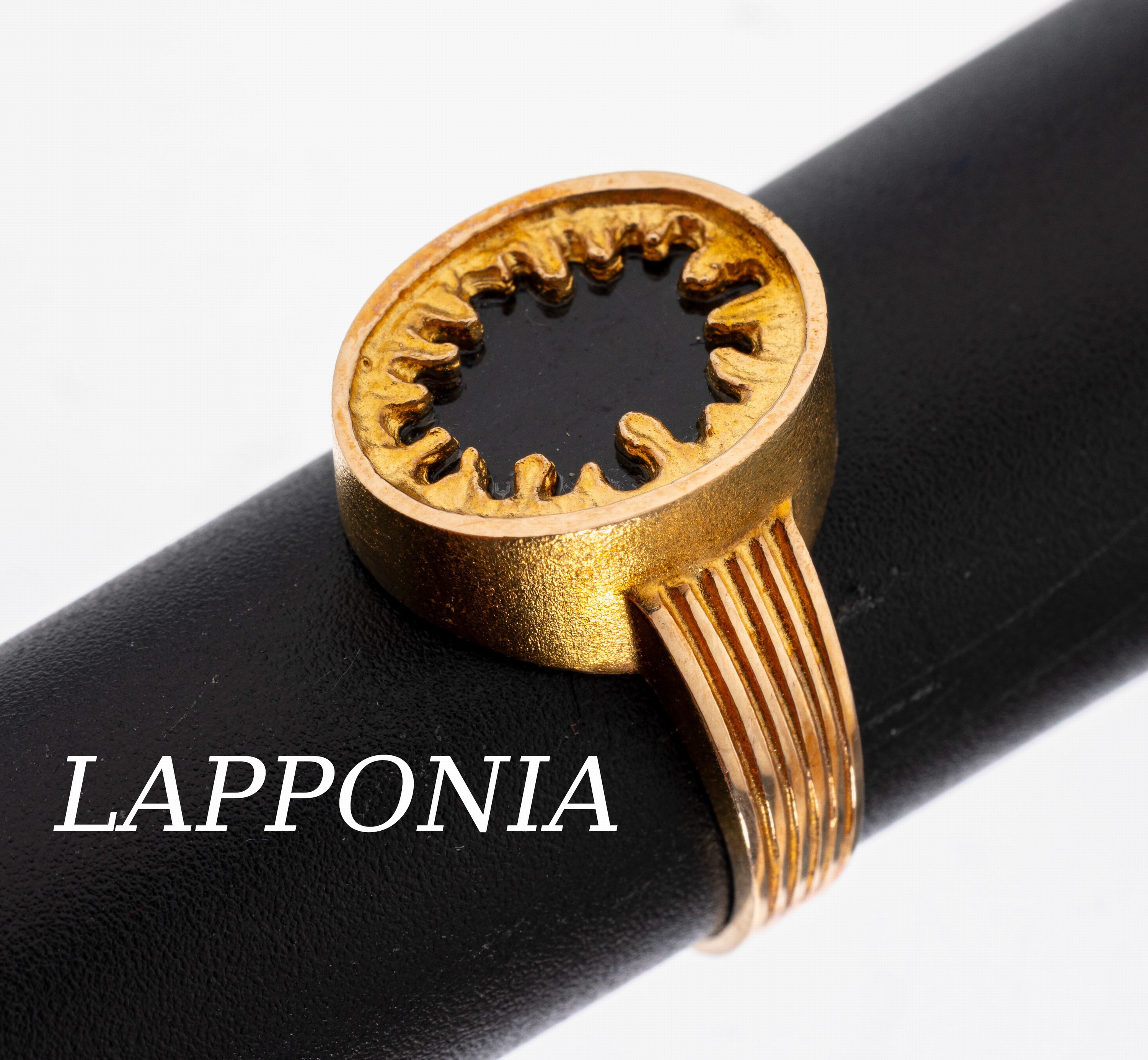 14 kt Gold LAPPONIA Ring, GG 585/000, 1980,Modell Variazione, Design Juhani Linnovaara, Spektrolith-Einlage, RW 56, ca. 6.4 g, sign., mit orig. ...