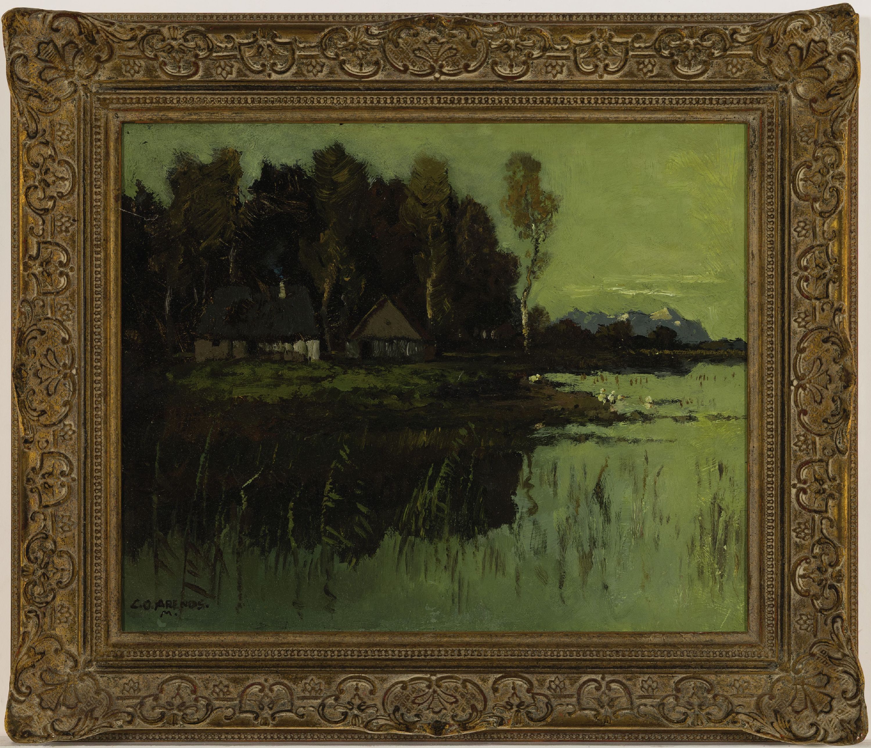 Detail k: Carl Oskar Arends, 1863 Plauen-1932 München, Abend am Starnberger See, rückseitig so betitelt, Öl/Malkarton, links unten sign., ca. 28x35cm, R. ...