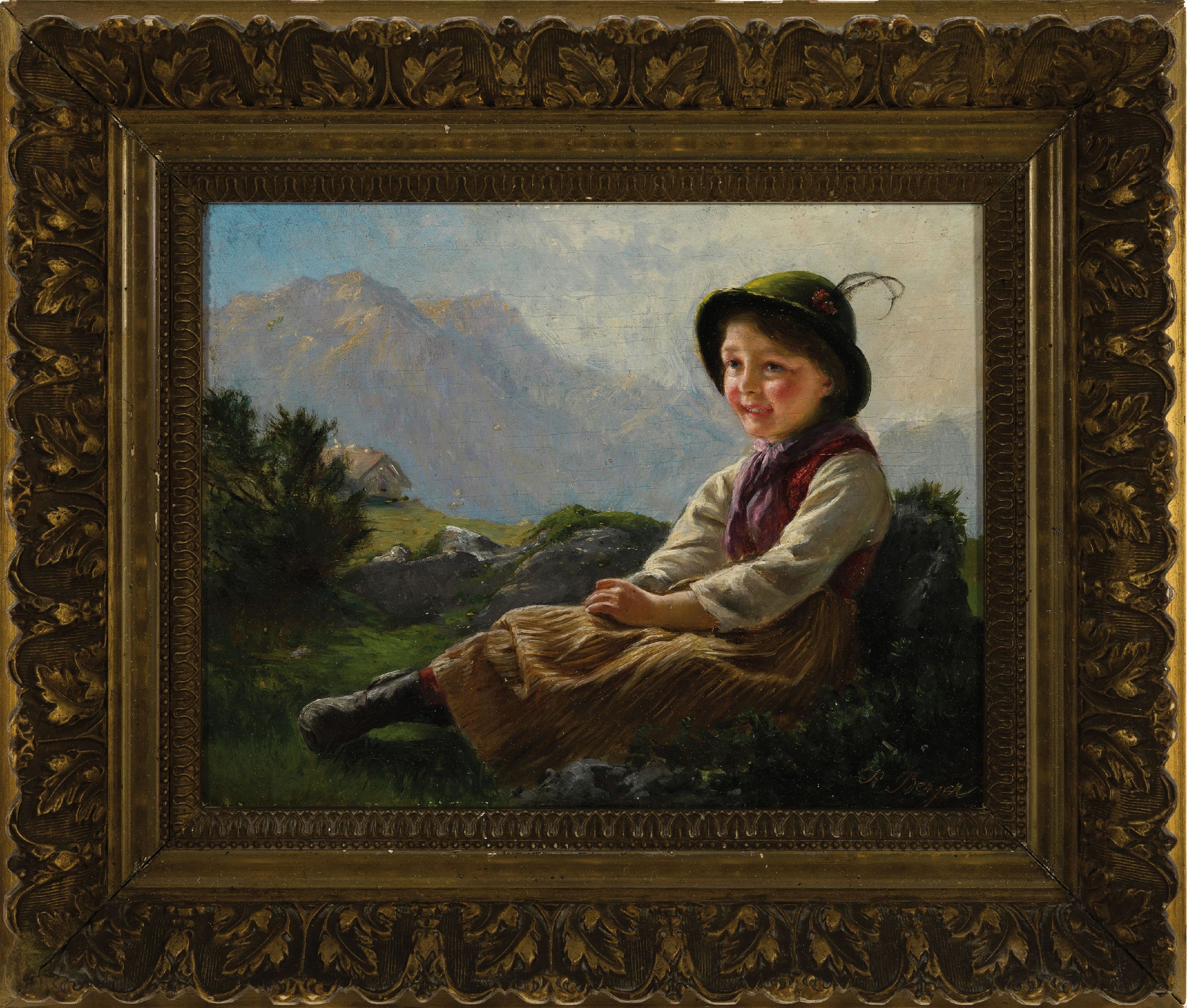 Detail k: Karl Berger, 1875 Graz-1932, 2 Pendants: Bayerisches Mädchen und Junge in Landschaft, Öl/Holz, rechts unten sign., je ca. 21x27cm, R. ca. 34x40cm